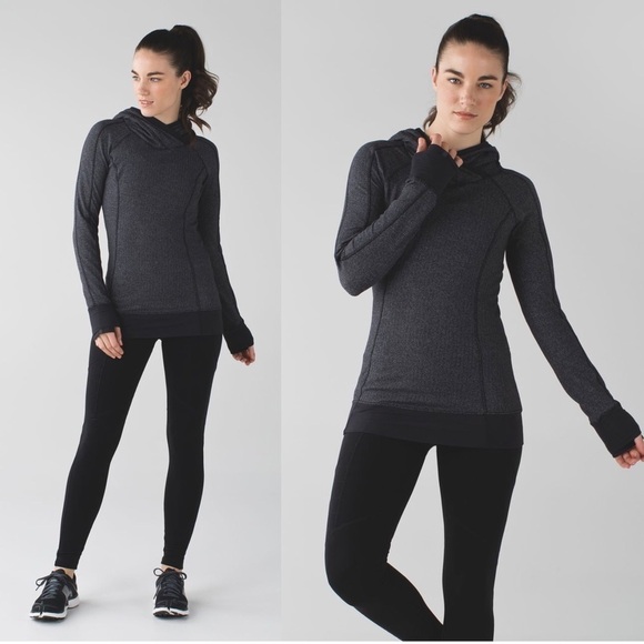 lululemon athletica Tops - Lululemon • Think Fast Hoodie Heathered Herringbone Black chevron pullover Rulu